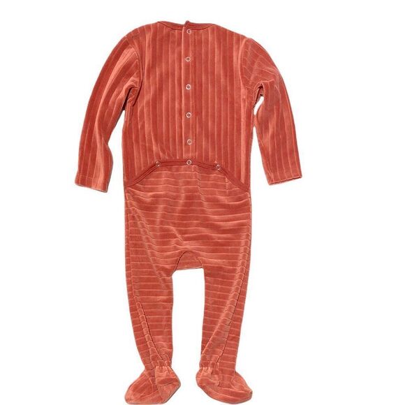 NEW Menthe Collection Cozy Simple Ribbed Velour Footie Coral - Picture 5 of 6